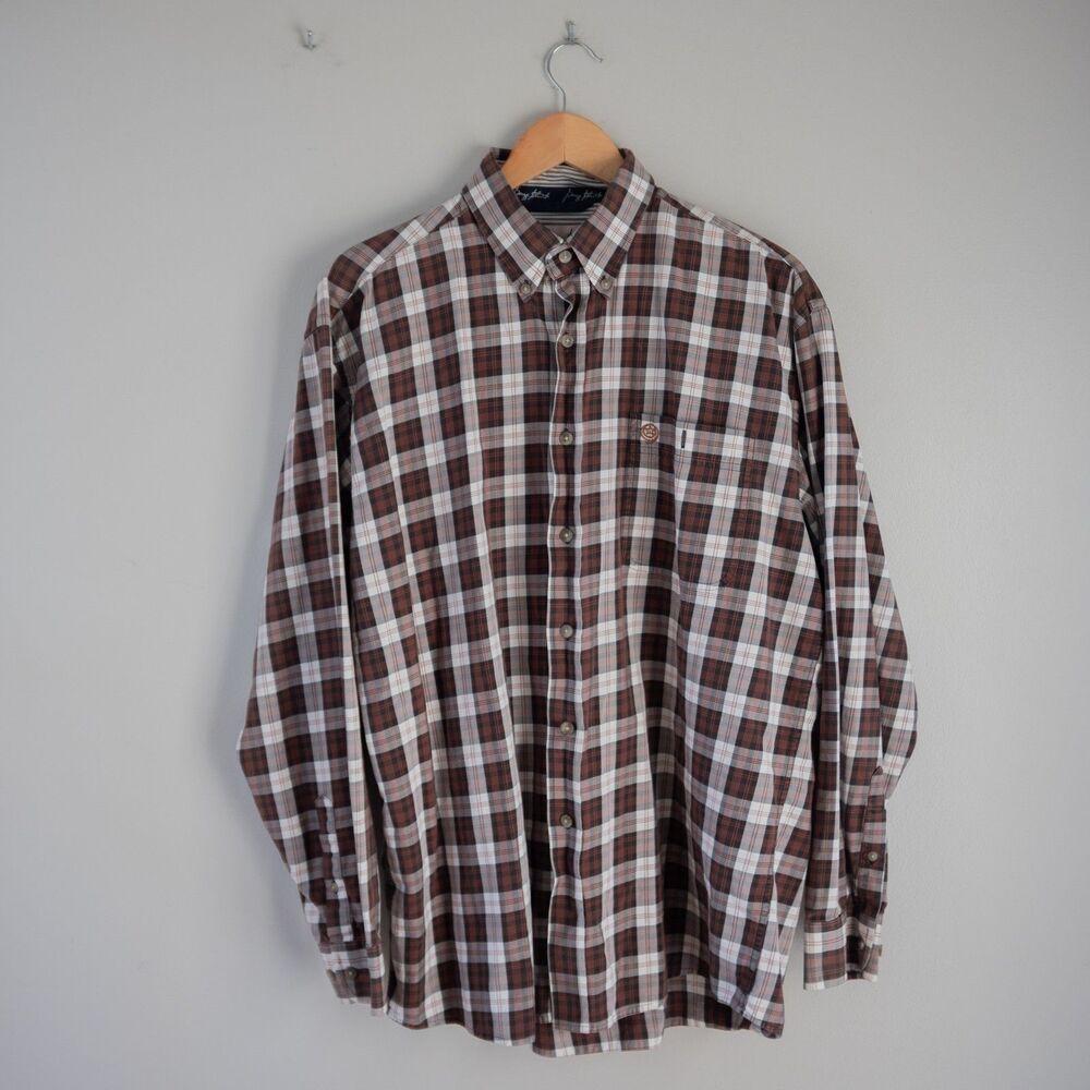 Wrangler Brown Plaid Western Rodeo Cowboy Indie Long Sleeve Button Men's Shirt